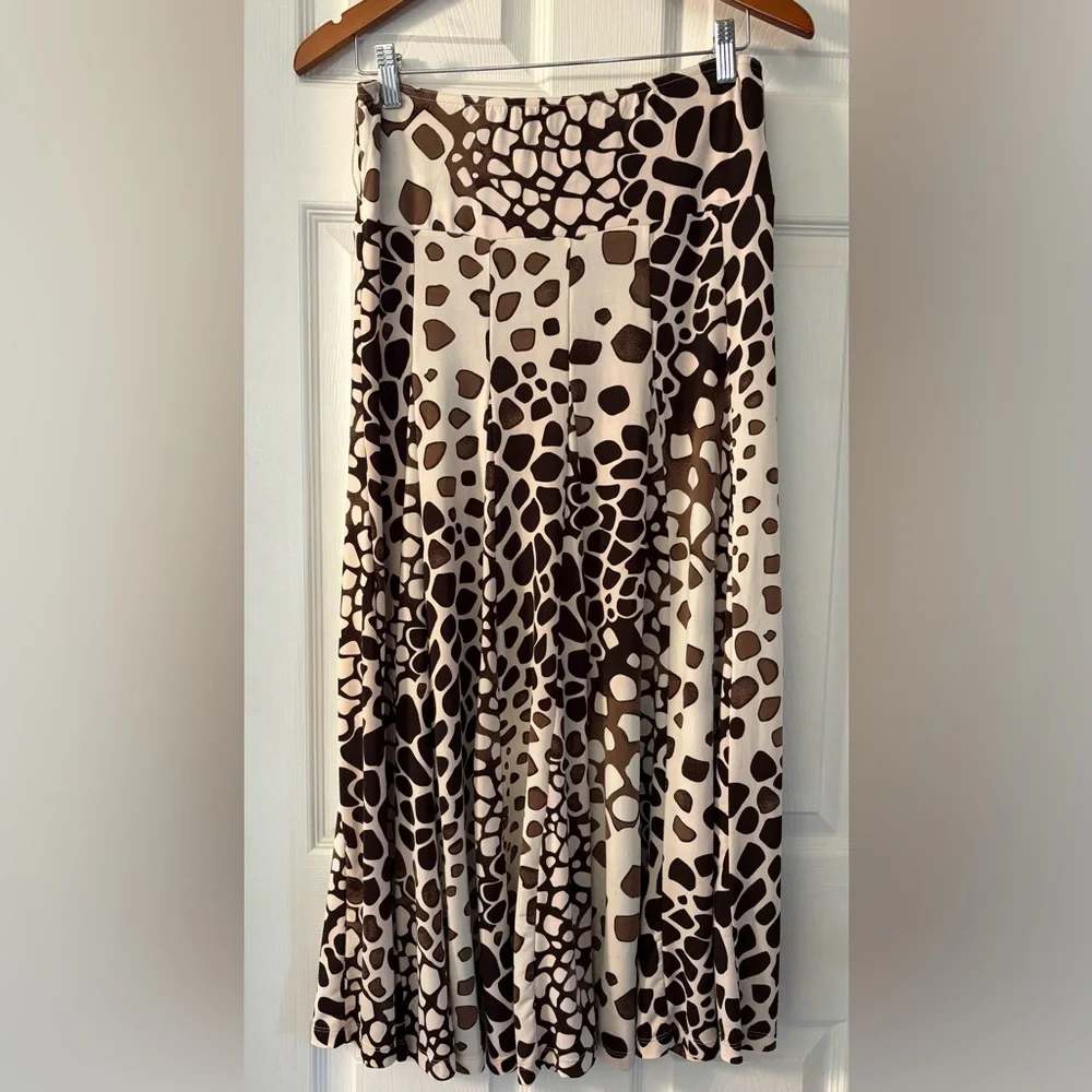Lapis Brown and Cream Printed Maxi Skirt